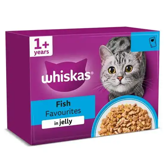 Whiskas 1+ Adult Wet Cat Food Fish Favourites in Jelly 85g Pouches 17950