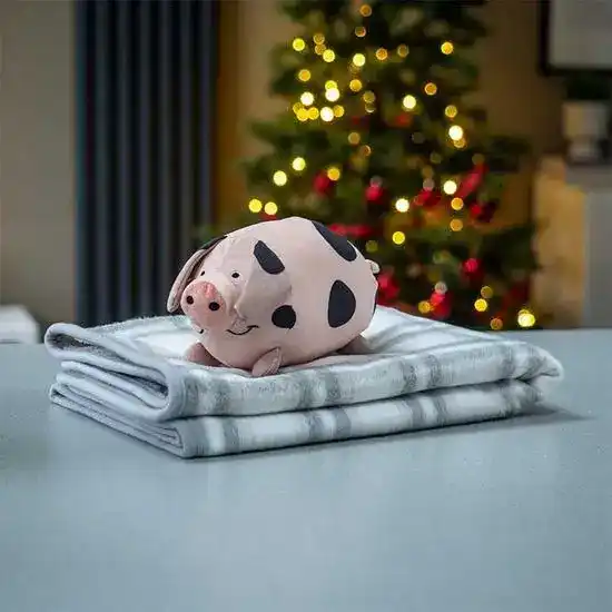 Zoon Pig in Blanket Dog Toy & Comforter Grey Check 20694