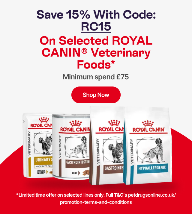 Save 15% With Code: RC15 On Selected Royal Canin Veterinary Foods* Minimum Spend £75