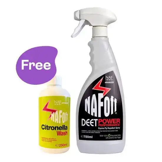 NAF Off DEET Power Performance Spray for Horses 750ml Bottle with FREE Citronell 20046