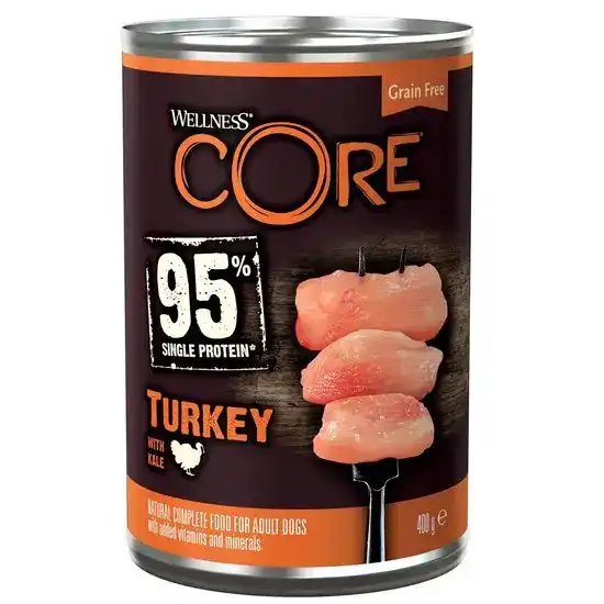 Wellness Core 95% Single Protein Adult Wet Dog Food Turkey & Kale 400g Cans 17018