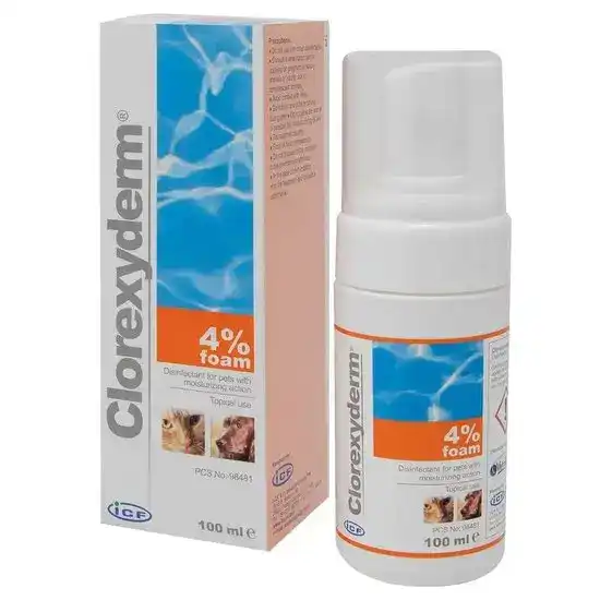 Clorexyderm 4% Antibacterial Antifungal Foam for Dogs & Cats 100ml 2224