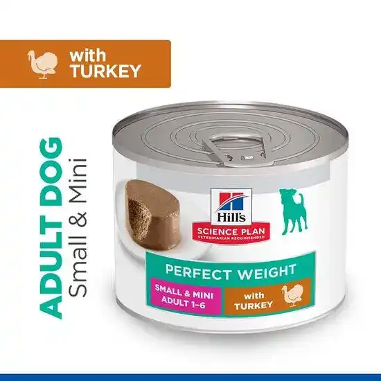 Hill's SCIENCE PLAN Perfect Weight Adult Small & Mini Wet Dog Food Mousse with Turkey 12 x 200g Cans 16849