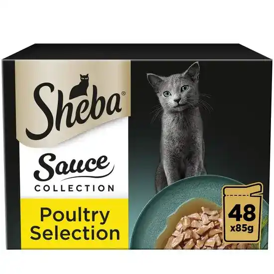 Sheba Sauce Collection Adult Wet Cat Food with Poultry in Gravy 48 x 85g Pouches 17959