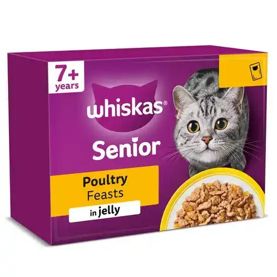 Whiskas 7+ Senior Wet Cat Food Poultry Feasts in Jelly 85g Pouches 17938