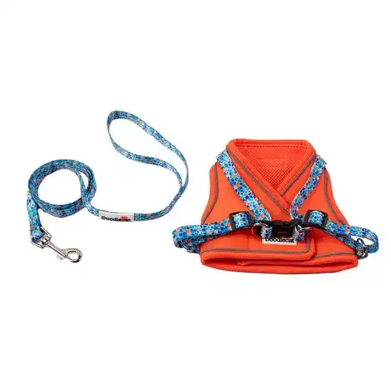 Doodlecat Cat Harness & Lead Set Tangerine & Reef 18843
