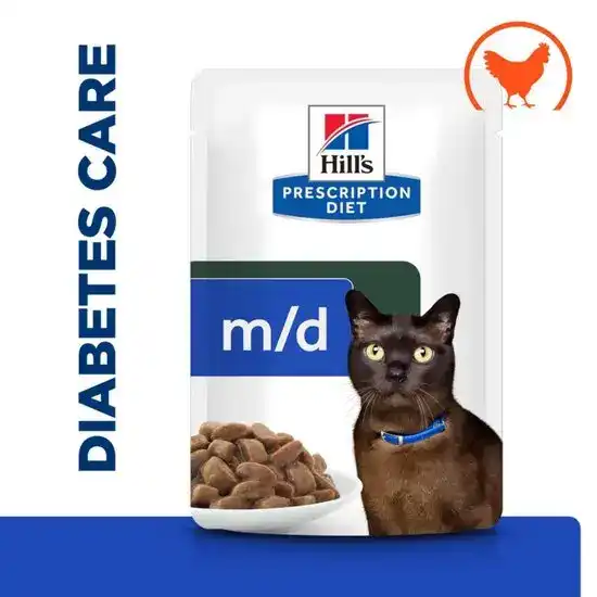 Hill's PRESCRIPTION DIET m/d Diabetes Care Wet Cat Food with Chunks in Gravy Chicken 48 x 85g Pouches 15876