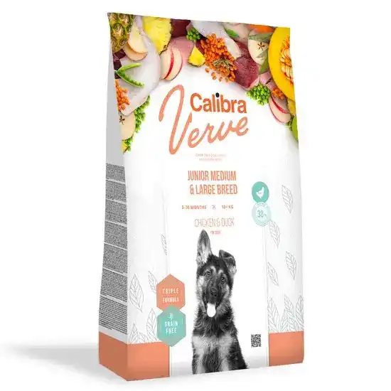 Calibra Dog Verve Grain Free Junior Medium & Large Breed Dry Dog Food with Chicken & Duck 15705