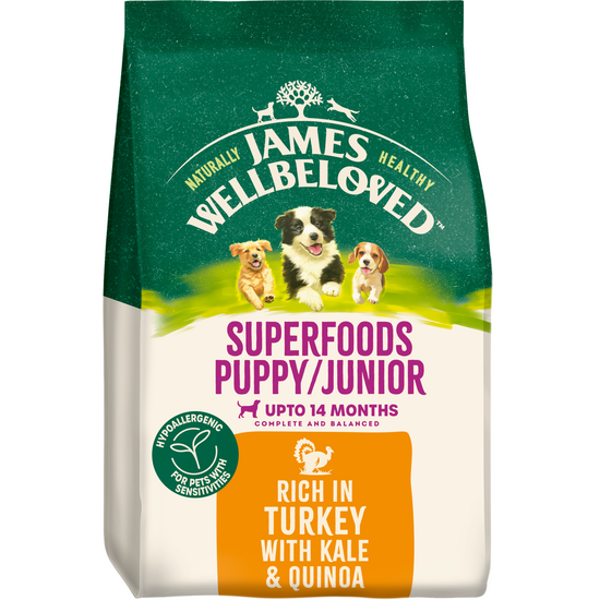 James Wellbeloved Superfoods Puppy/Junior Dry Dog Food Turkey with Kale & Quinoa 18650