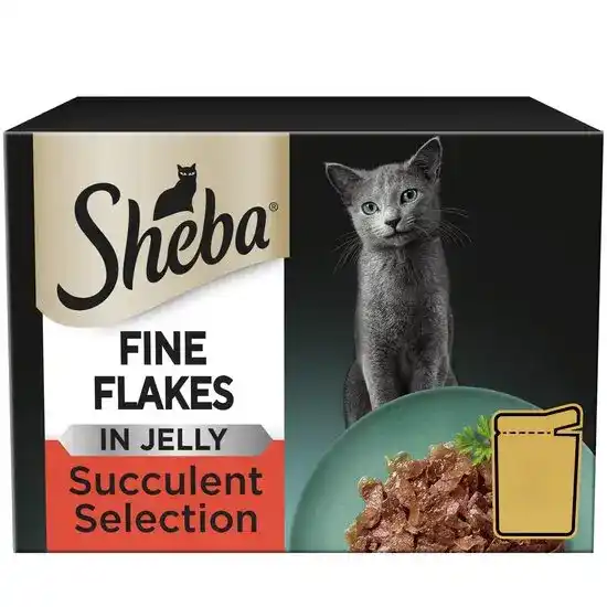 Sheba Fine Flakes Adult Wet Cat Food Succulent Collection in Jelly 48 x 85g Pouches 17977