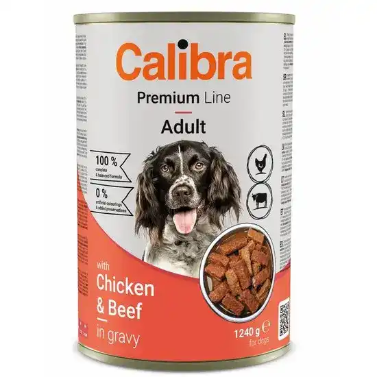 Calibra Premium Line Adult Wet Dog Food Chicken & Beef in Gravy 12 x 1240g Cans 18014