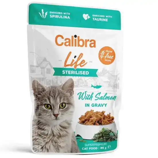 Calibra Life Sterilised Wet Cat Food Salmon in Gravy 28 x 85g Pouches 16913