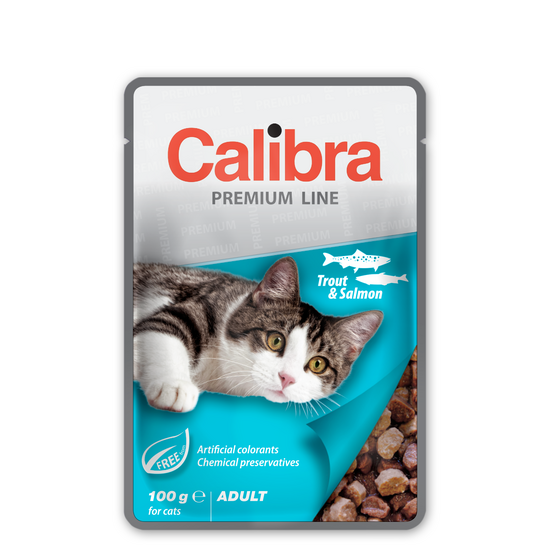 Calibra Premium Line Adult Wet Cat Food Trout & Salmon in Gravy 24 x 100g Pouche 18025
