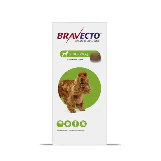 BRAVECTO Chewable Tablets for Medium Dogs 500mg (10kg-20kg) 3978