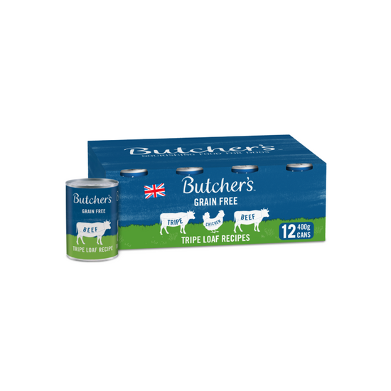 Butcher's Grain Free Tripe Loaf Recipes Wet Dog Food with Chicken & Beef 12 x 400g Cans 16941