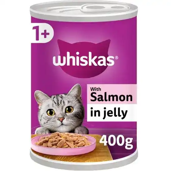 Whiskas 1+ Adult Wet Cat Food with Salmon in Jelly 12 x 400g Cans 18401