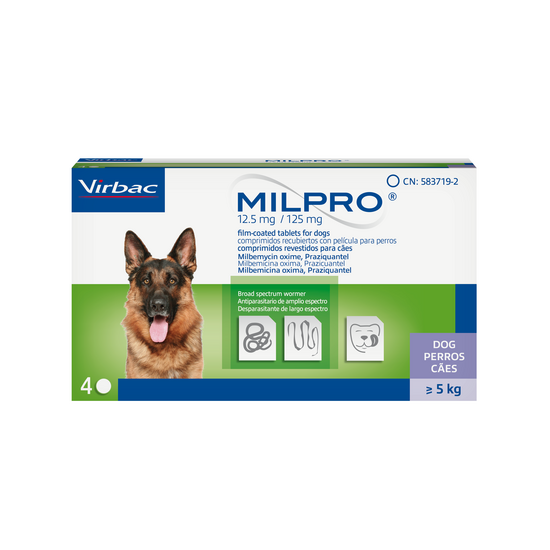 MILPRO Film-Coated Tablets for Medium and Large Dogs 12.5mg/125mg (over 5kg) 7709
