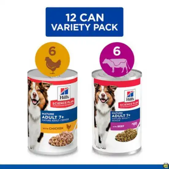 Hill's SCIENCE PLAN Mature Adult Wet Dog Food Chicken and Beef 12 x 370g Cans 20489