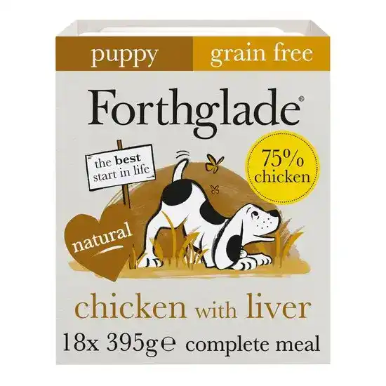 Forthglade Grain Free Complete Puppy Wet Dog Food Chicken with Liver & Vegetables 18 x 395g Trays 17614