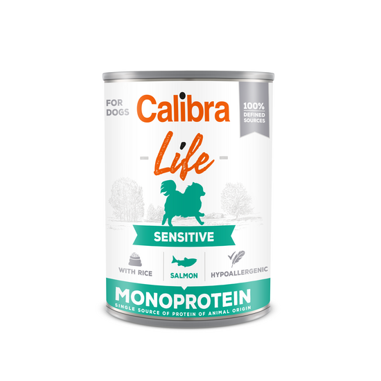 Calibra Life Sensitive Wet Dog Food Salmon & Rice 6 x 400g Cans 16237