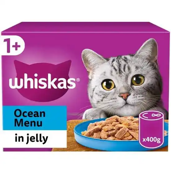 Whiskas 1+ Adult Wet Cat Food Ocean Menu in Jelly 400g Cans 18398