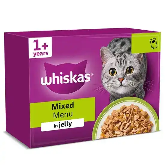 Whiskas 1+ Adult Wet Cat Food Mixed Menu in Jelly 85g Pouches 18407