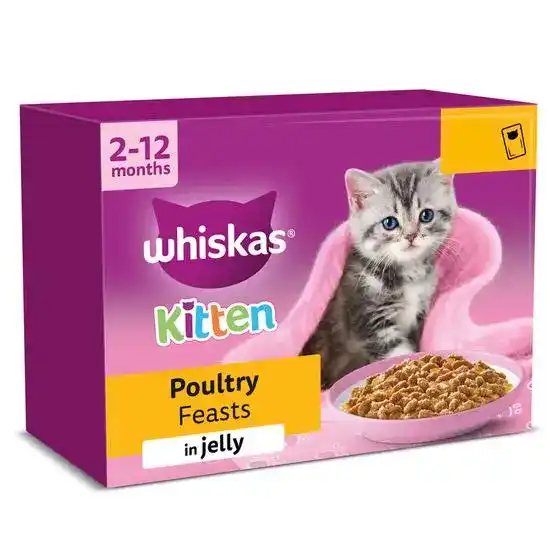 Whiskas Kitten Wet Food Poultry Feasts in Jelly 48 x 85g Pouches 17941