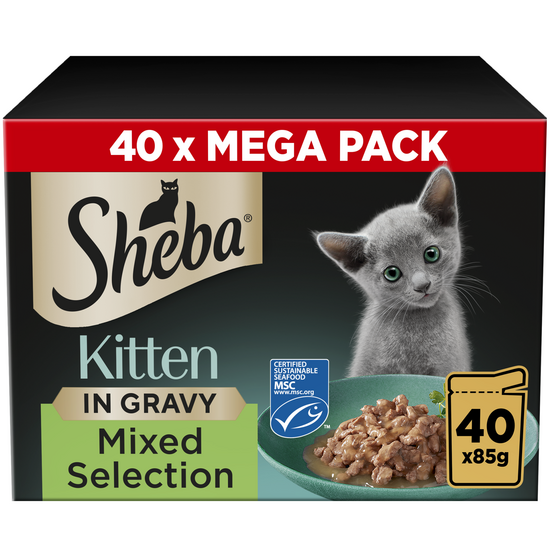 Sheba Sauce Collection Kitten Wet Food Mixed Selection in Gravy 40 x 85g Pouches 17956