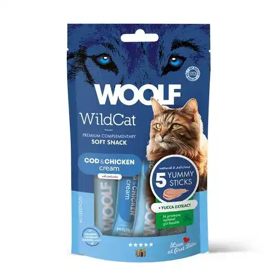 Woolf WildCat Cream Cod & Chicken Cat Treats 5 x 14g Sachets 19628