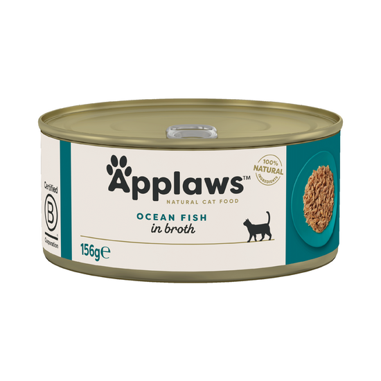 Applaws Natural Adult Wet Cat Food Ocean Fish in Broth 24 x 156g Tins 16362