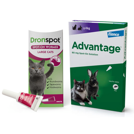 Cats 5kg-8kg: 3-Month Advantage Spot-On Flea Treatment with Dronspot Spot-On Wormer 15747