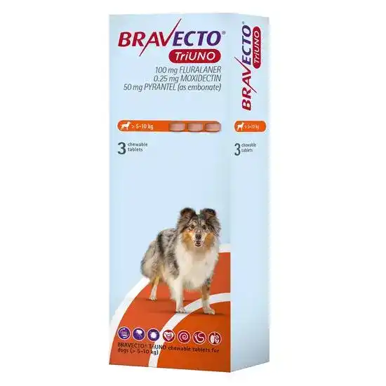 BRAVECTO TriUNO Chewable Tablets for Dogs 100mg (5kg-10kg) 19034