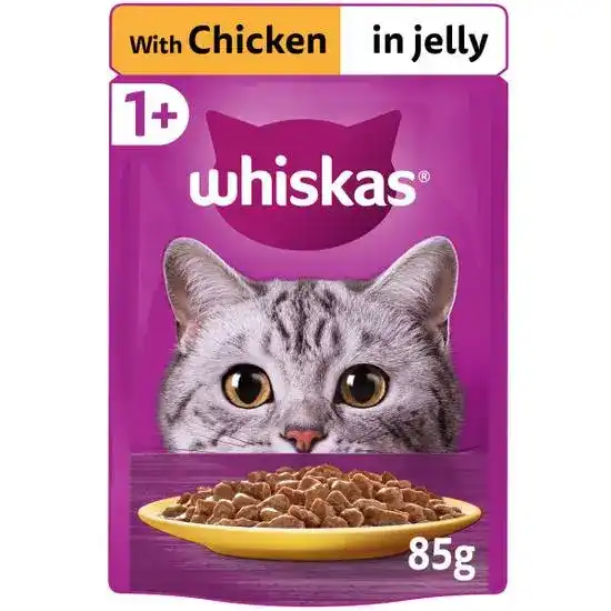 Whiskas 1+ Adult Wet Cat Food with Chicken in Jelly 28 x 85g Pouches 18404