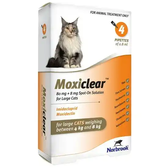 Moxiclear Spot-On Solution for Large Cats 80mg + 8mg (4kg-8kg) 16538