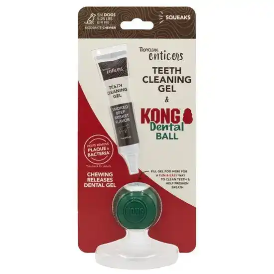 TropiClean Enticers Dental Ball Kit for Small Dogs Smoked Beef Brisket Flavour 1 x 29.6ml 18055