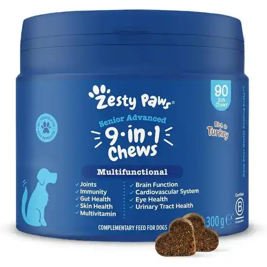 Zesty Paws Senior Advanced 9-in-1 Multifunctional Chews for Senior Dogs Rich in Turkey 18040