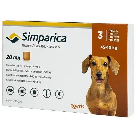 Simparica Chewable Tablets for Dogs 20mg (5kg-10kg) 11437