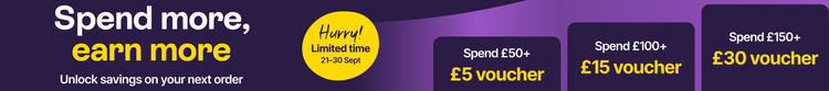 Spend more earn more - Spend £50+ £5 voucher. Spend £100+ £15 voucher. Spend £150+ £30 voucher