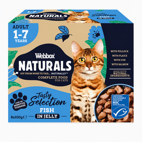 Webbox Naturals Adult Wet Cat Food Fish Selection in Jelly 100g Pouches 21098