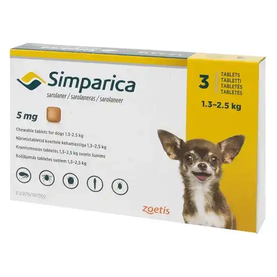 Simparica Chewable Tablets for Dogs 5mg (1.3kg-2.5kg) 10029