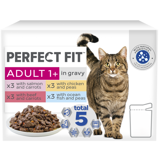 Perfect Fit Adult Wet Cat Food Mixed Selection in Gravy 48 x 85g Pouches 17988
