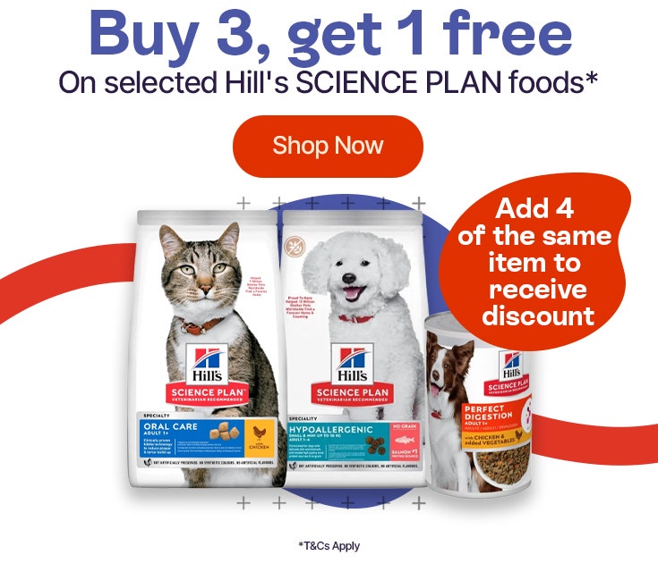 Buy 3 get 1 free on selected Hill's Science Plan foods*