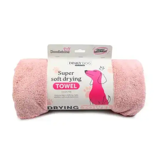 Doodlebone Dinky Dog Drying Towel for Small Dogs & Puppies Chalky Pink 18793