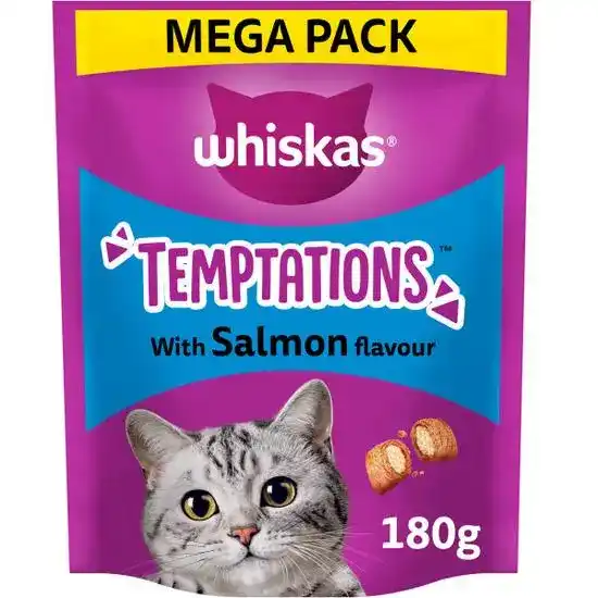 Whiskas Temptations Adult Cat Treats with Salmon Flavour 4 x 180g Packs 18422