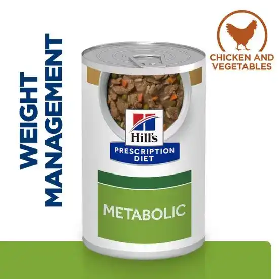Hill's PRESCRIPTION DIET Metabolic Weight Management Wet Dog Food with Chicken Stew & Vegetables 12 x 354g Cans 16846