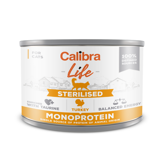 Calibra Life Sterilised Wet Cat Food Turkey 6 x 200g Tins 16225