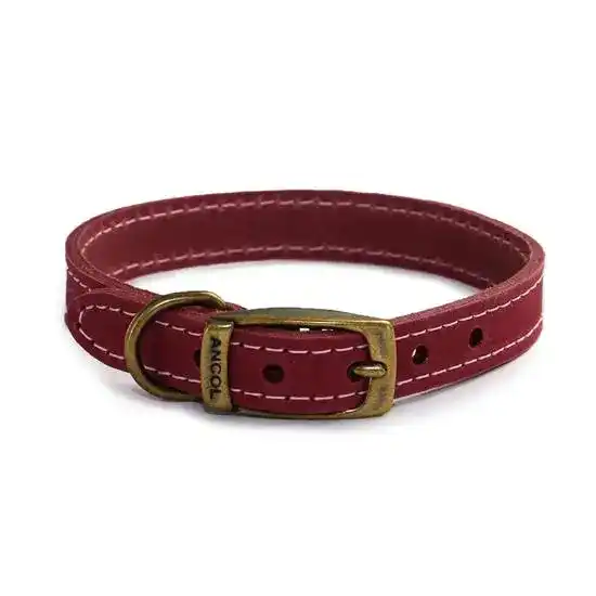Ancol The Heritage Collection Timberwolf Leather Dog Collar Raspberry 19090
