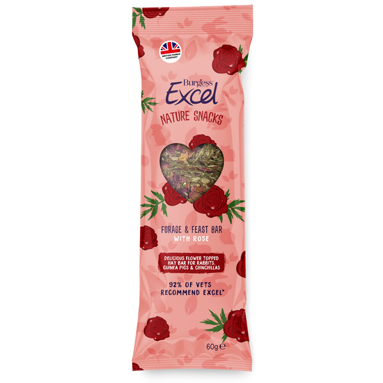 Burgess Excel Nature Snacks Forage & Feast Hay Bar with Rose 1 x 60g 16991
