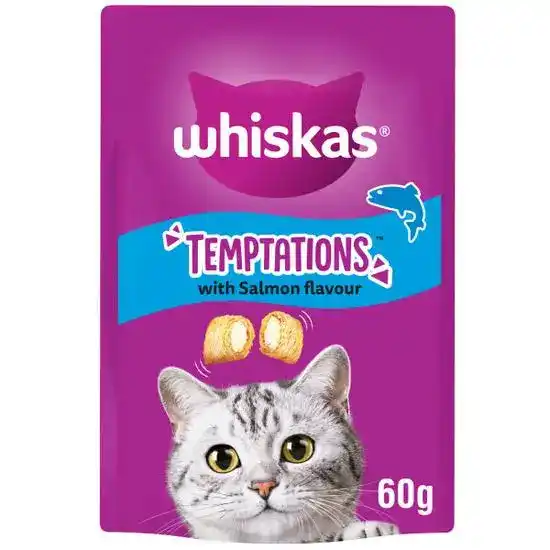 Whiskas Temptations Adult Cat Treats with Salmon Flavour 6 x 60g Packs 18421