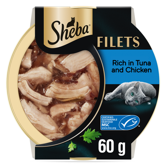 Sheba Filets Adult Wet Cat Food Chicken and Tuna in Gravy 32 x 60g Trays 20486
